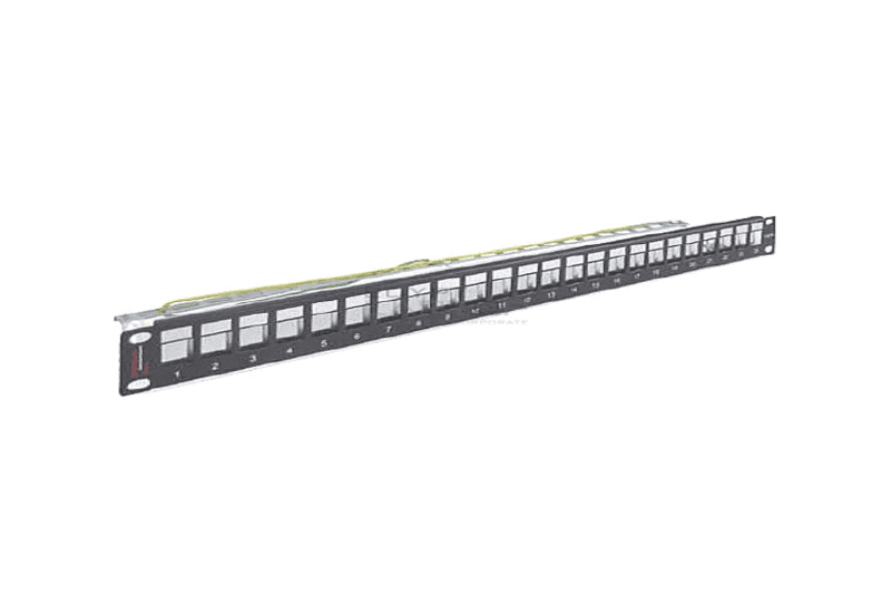 Premium Line 170242402 High Density Shielded 24Port Unloaded Patch Panel for 180° Shielded Die-casting Keystone Jack, 1U, with Cable Management