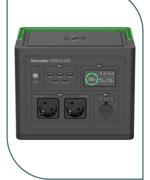 Schneider OffGridPPS500-GR Portable Power Station , 230V, 517Wh Lithium-ion, LCD, 2 CEE 7/3 Schuko outlets, Sinewave, 3 USB-A, 2 USB-C, Wireless Charger