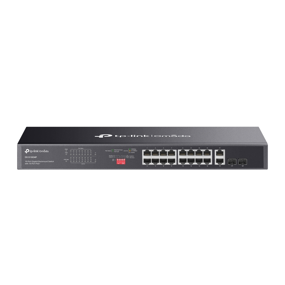 TP Link DS1018GMP Omada 18-Port Gigabit Unmanaged Rackmount Switch with 16-Port PoE+