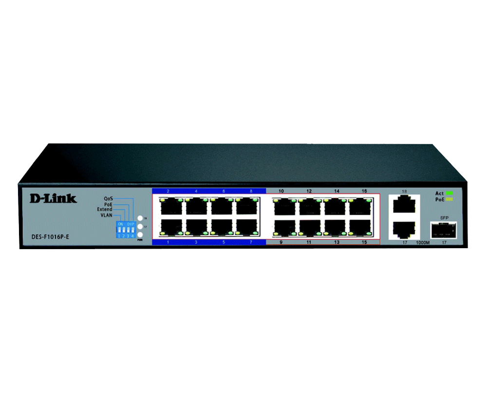 DES-F1016P-E 16-Port 10/100 Long Range PoE+ Surveillance Switch