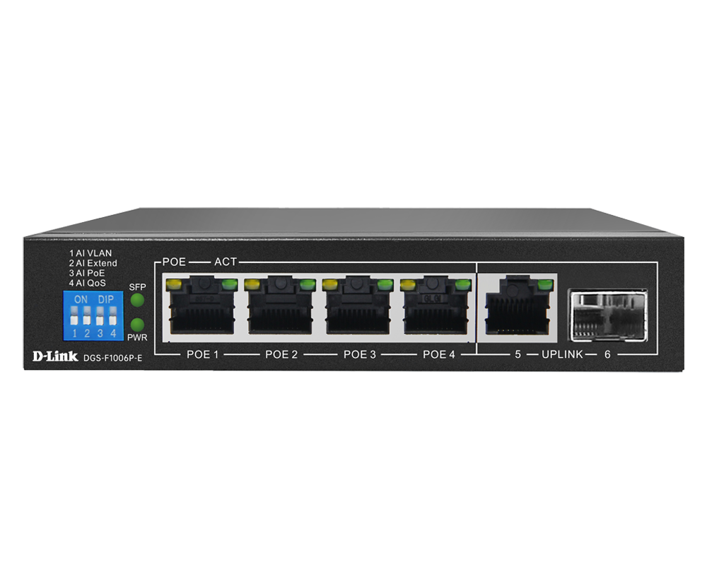 DGS-F1006P-E 4GE PoE+ 1GE & 1 SFP Uplink 250m PoE Switch